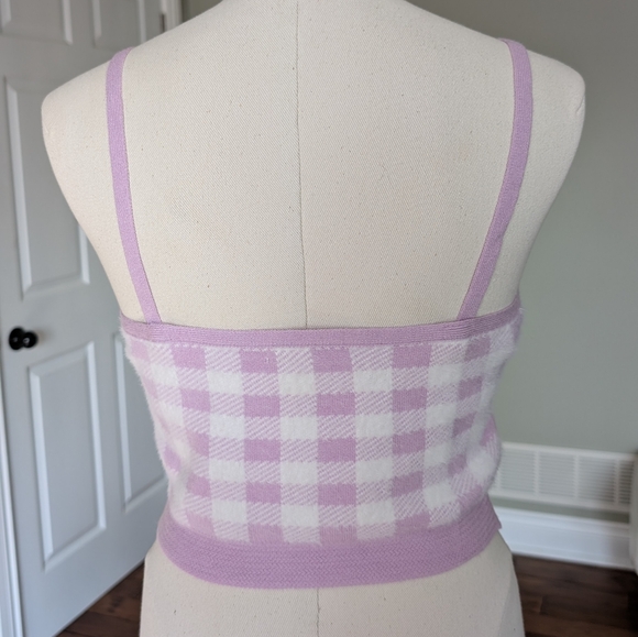 Haute Monde Women's Sweater Plaid Lilac White Two Plaid Cropped Set Size S NWT - Picture 7 of 16
